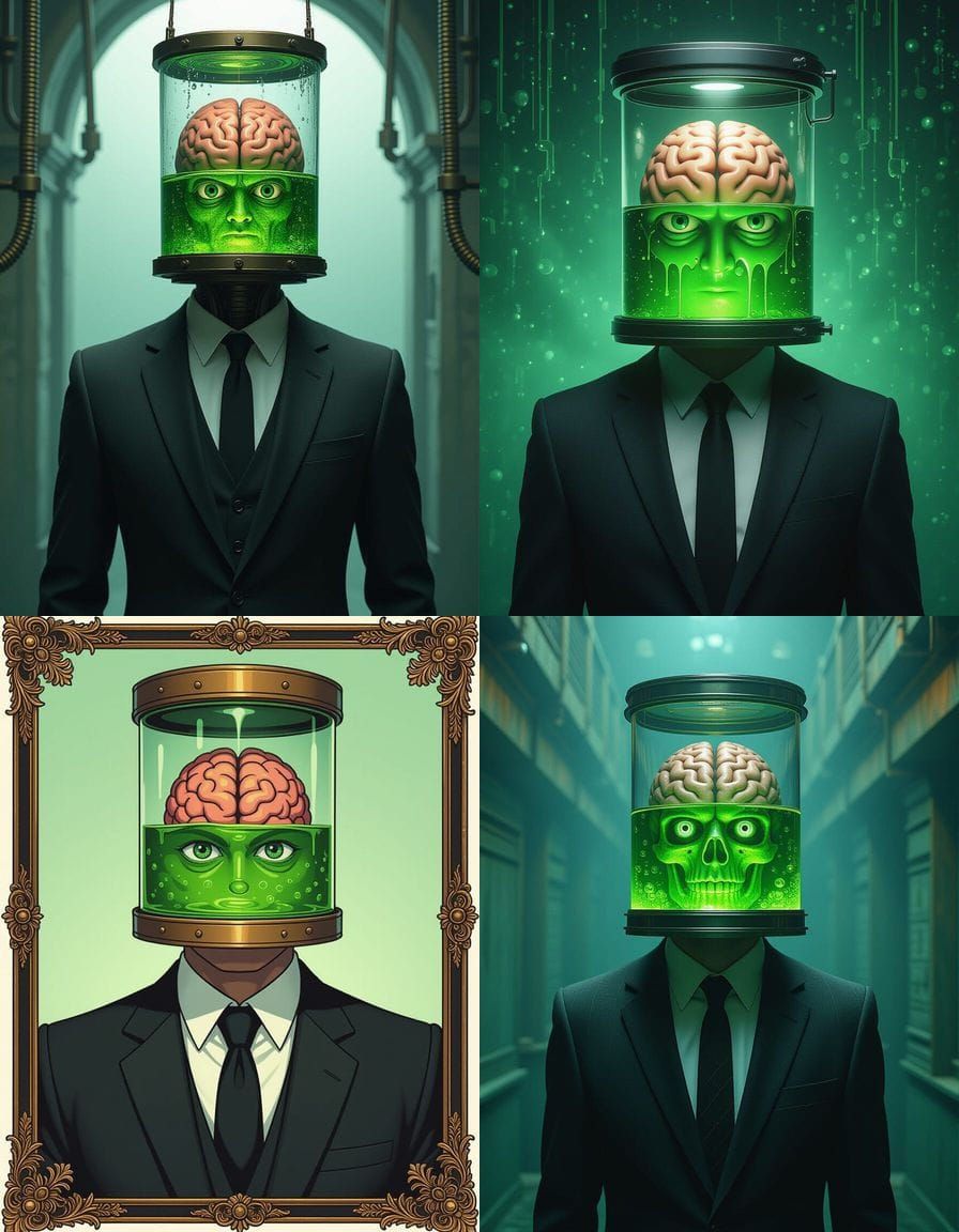 Surreal Brain-Head Man in Suit: Art Deco Style