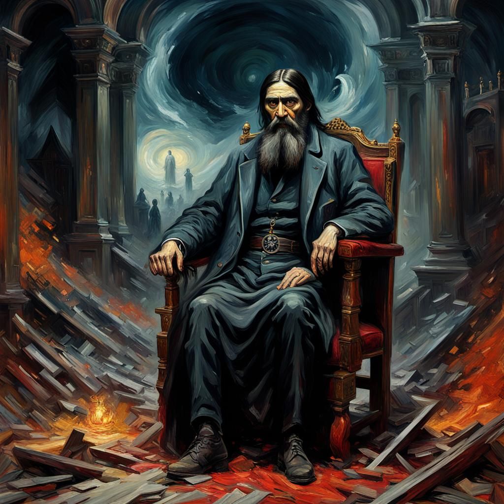 Epic Impressionist Portrait of Rasputin as Impasto Painting