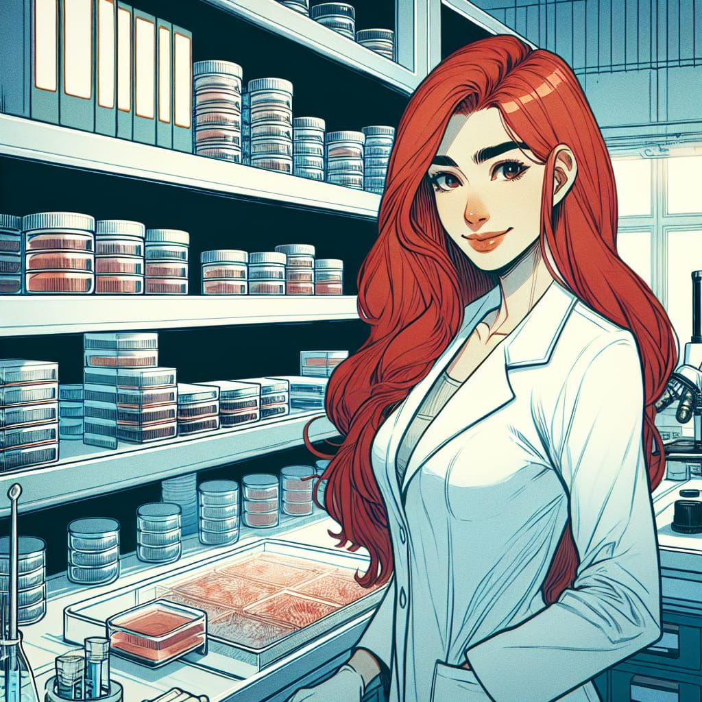 Hispanic Chemist in Laboratory, Manga Art Style