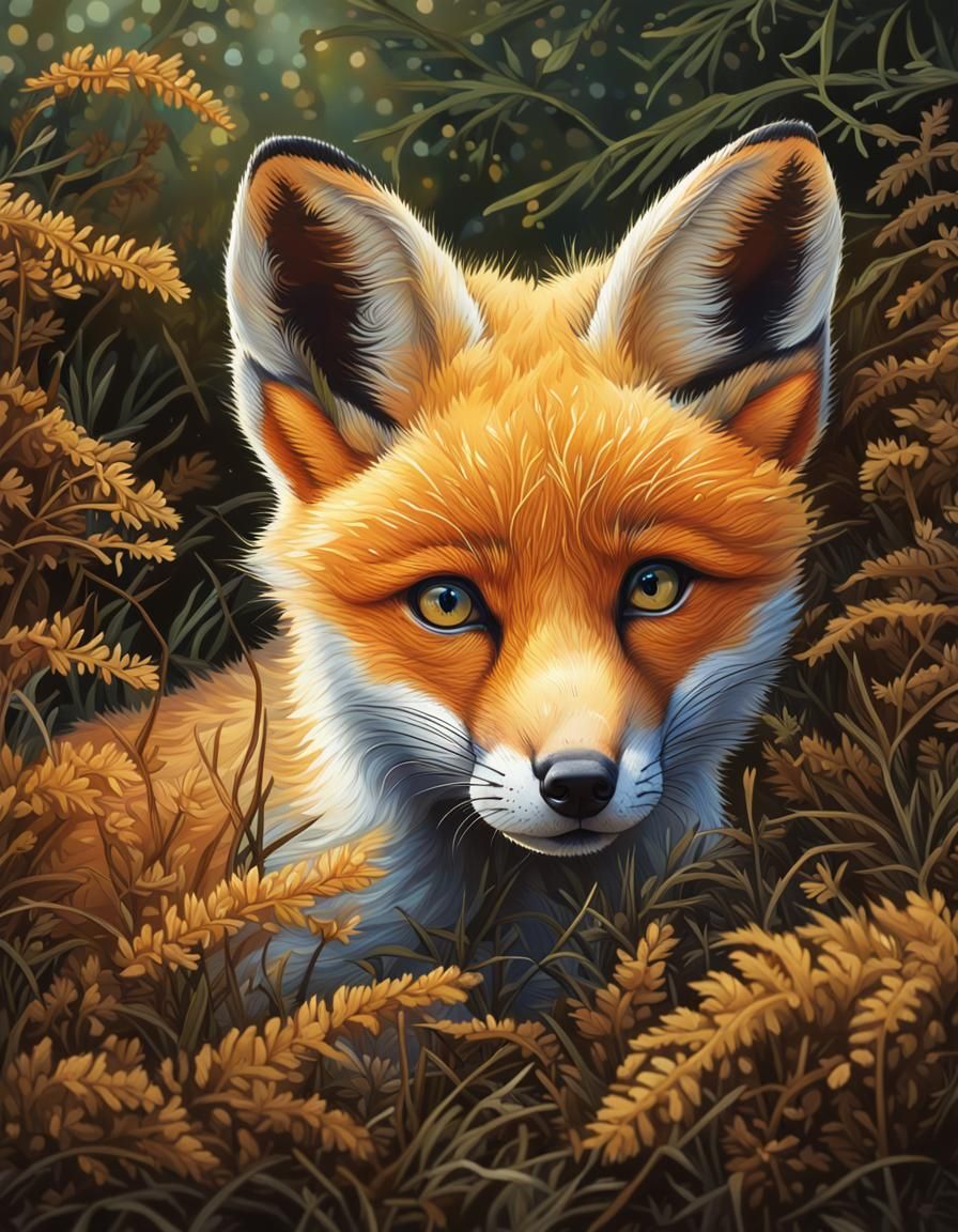 Fox Cub Portrait in Hyperrealistic Style