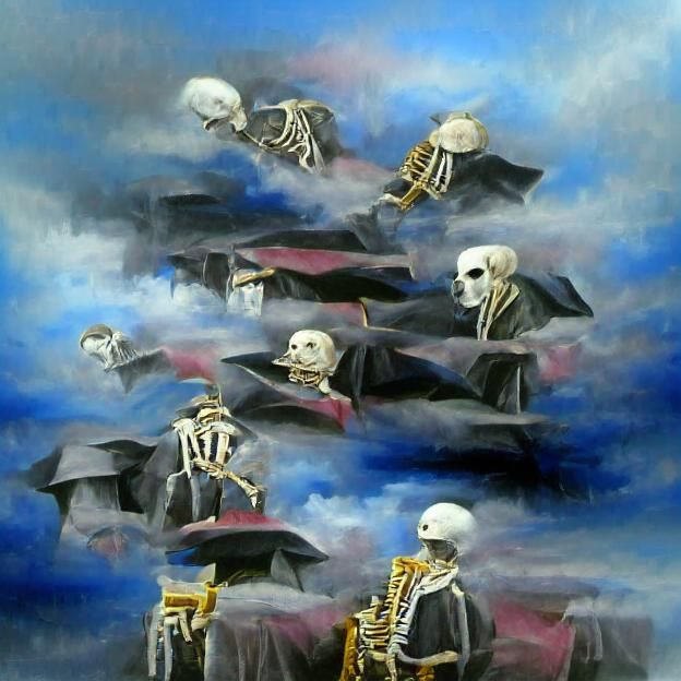 Skeletal Reapers Conduct Graduation Ceremony Oil Painting