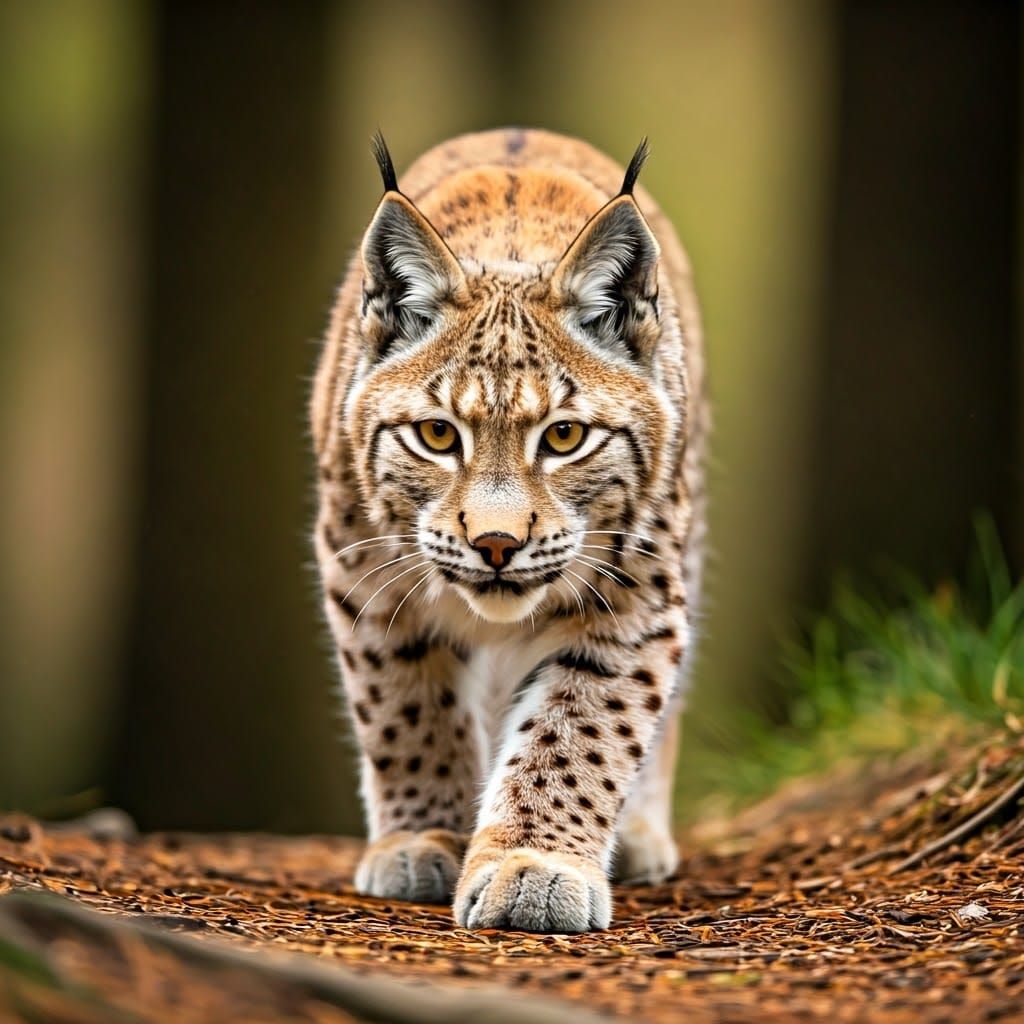 Stealthy Lynx Hunting in Forest: Wildlife Photography