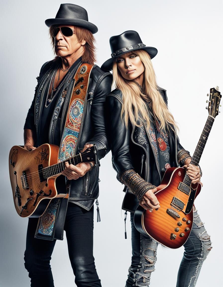 Rock Guitarists Posing for Photoshoot: Hyperrealistic Splash...