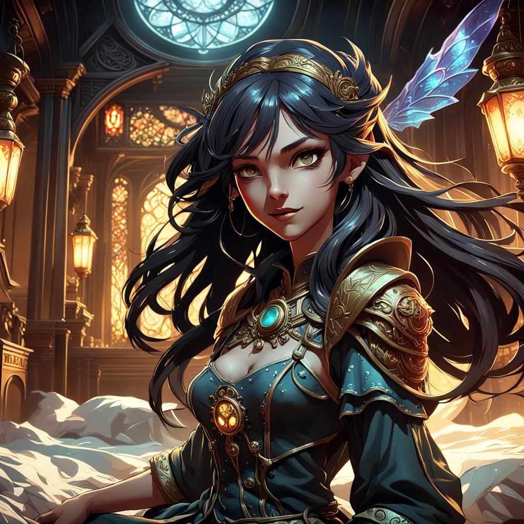 Anime Woman with Evil Grin in Bedroom