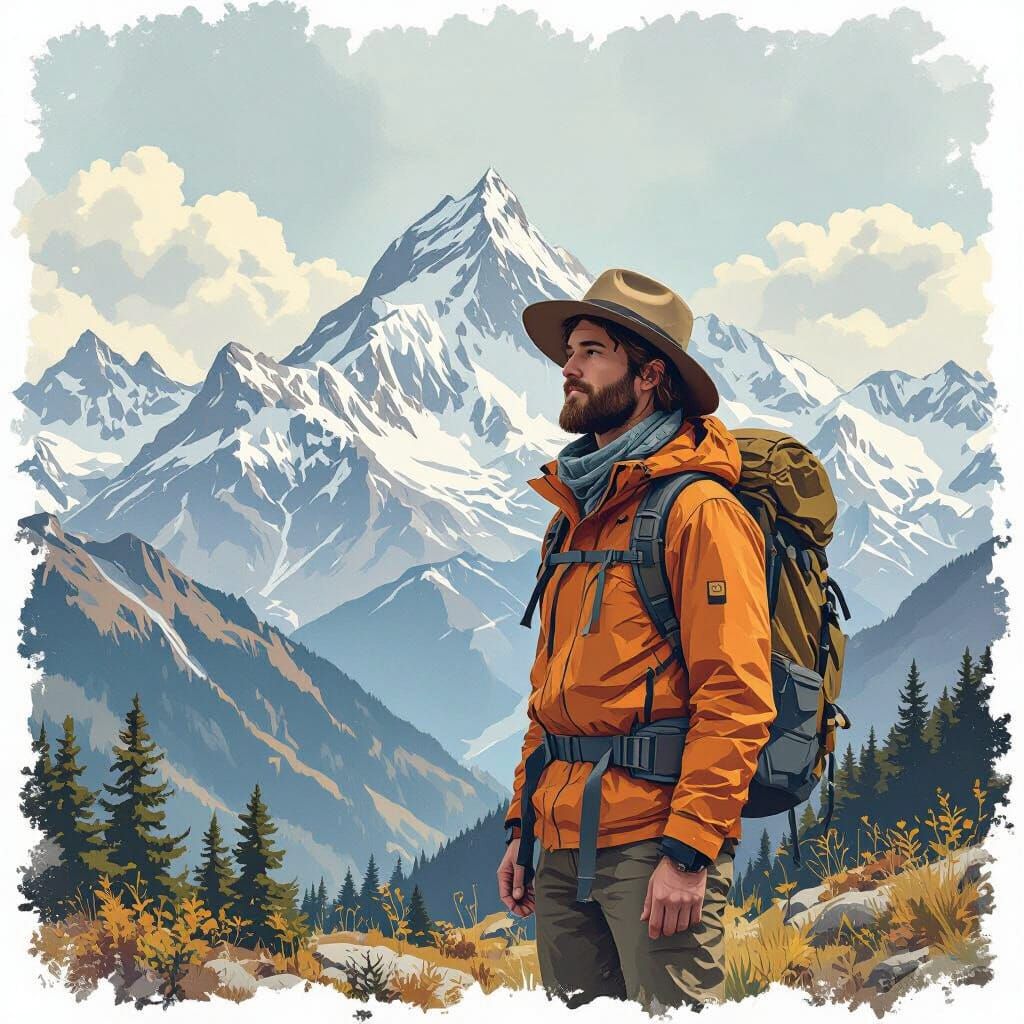 Mountain Guide Portrait in Digital Watercolor Style