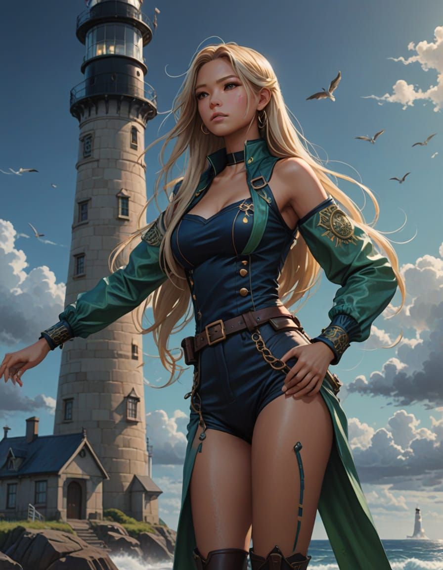 Lighthouse Maiden in Tidalpunk Attire