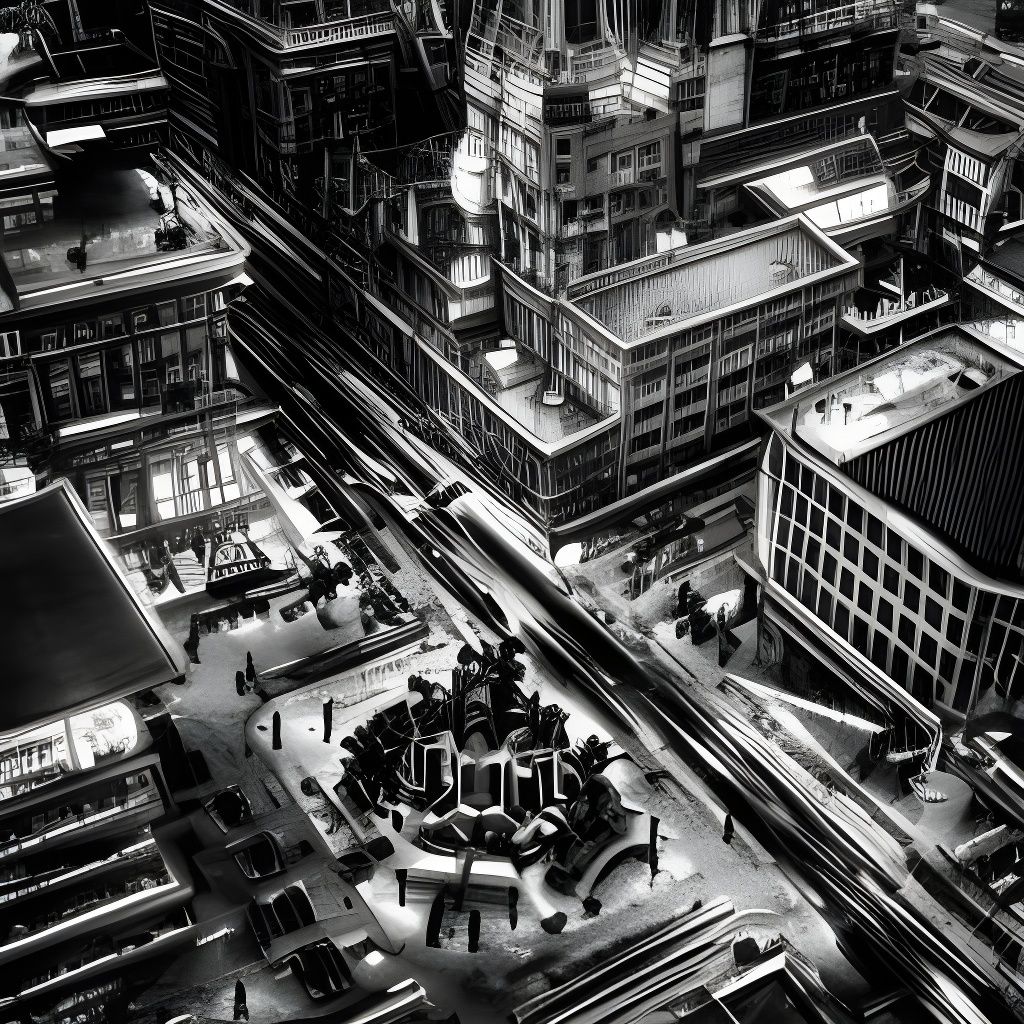Black and White Aerial View of City Square