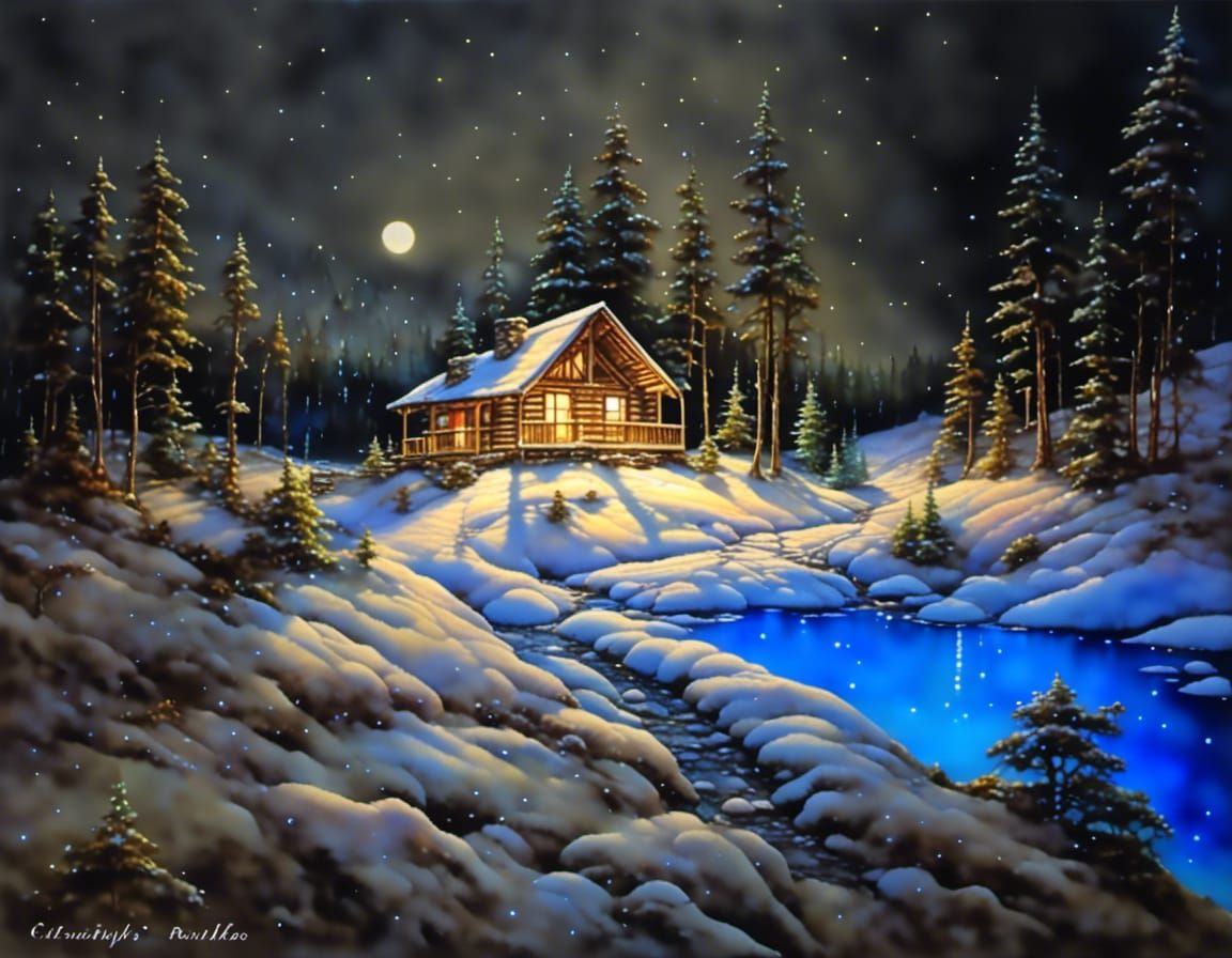 Cabins Under Snow: A Winter Landscape