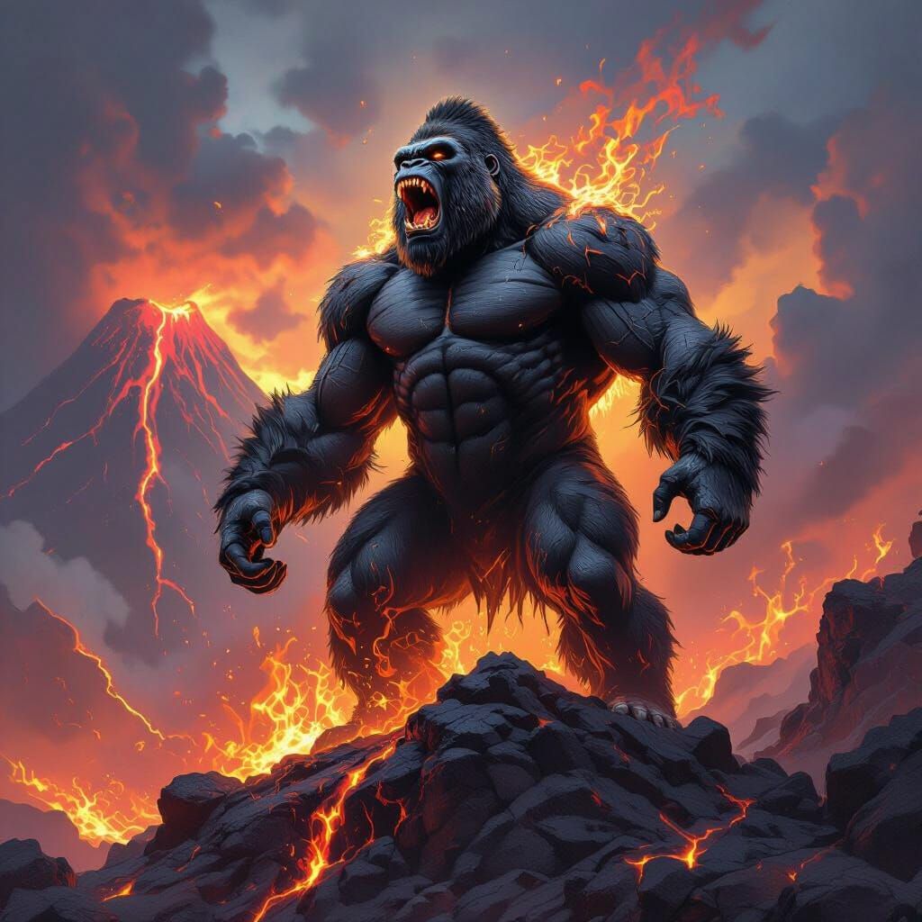 Flaming Gorilla on Volcanic Precipice