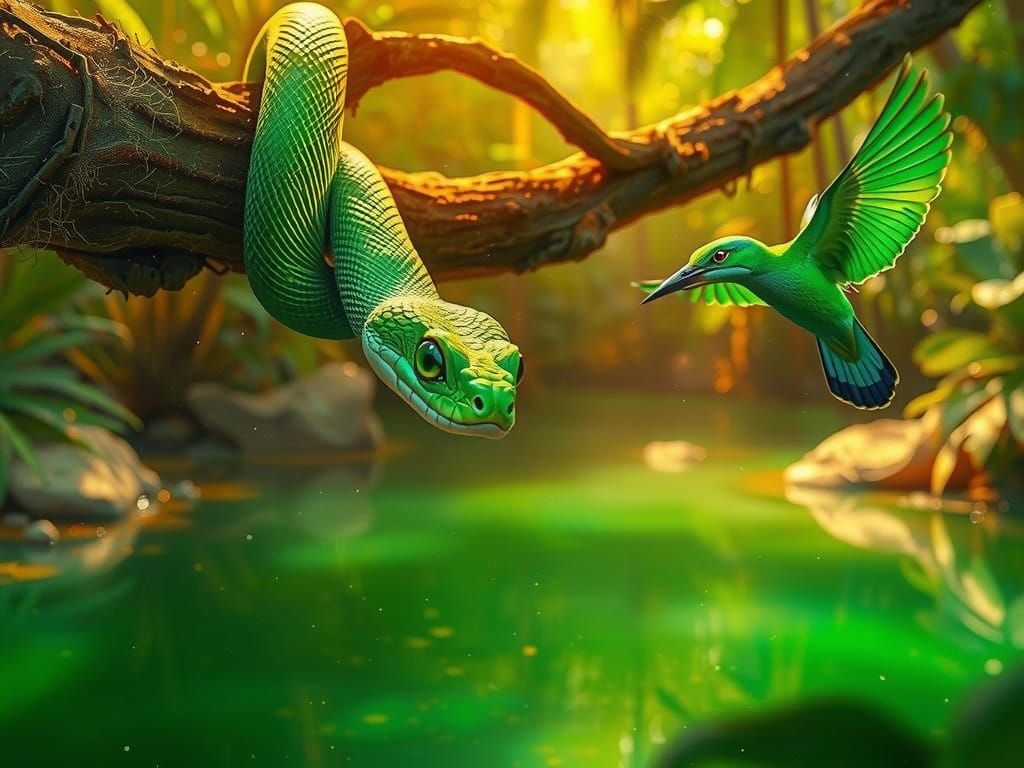 Hyperrealistic Jungle Scene in Emerald Tones