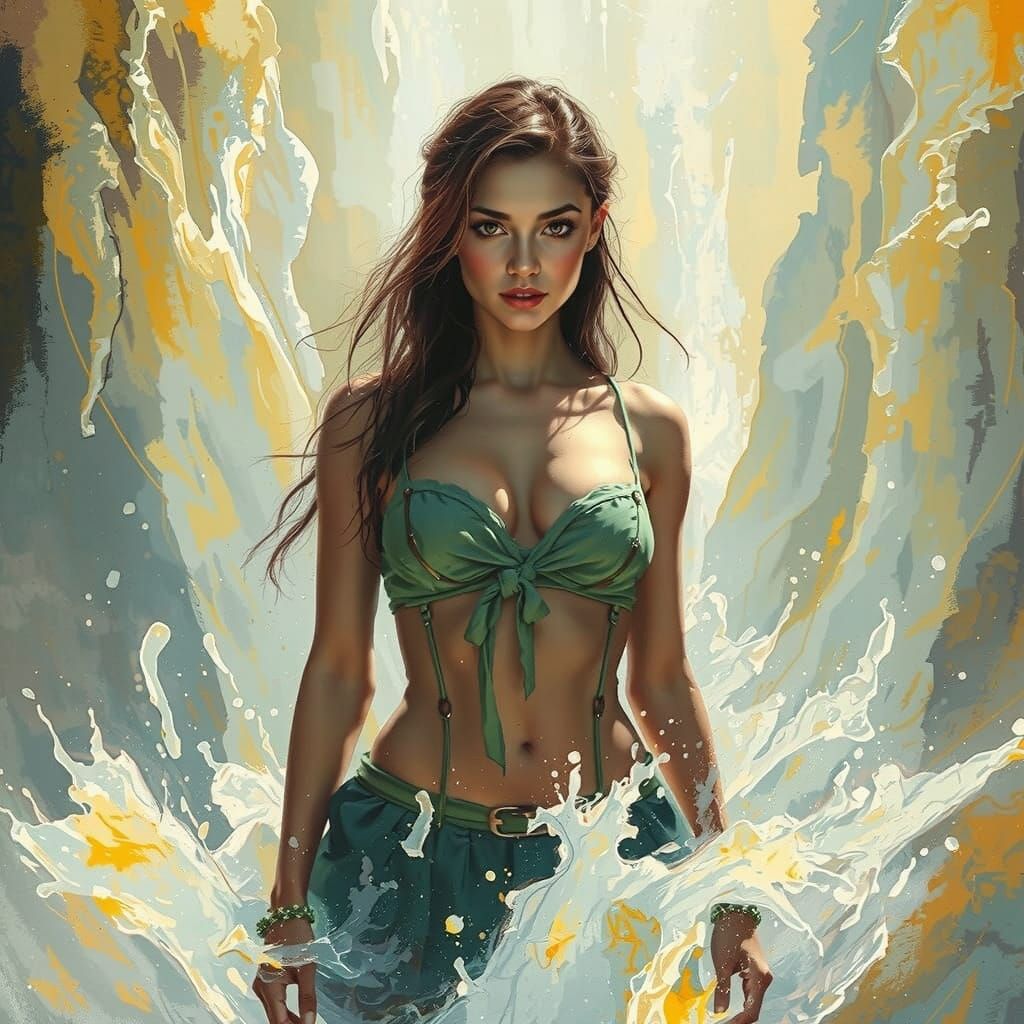 Woman Unearths Treasure by Shimmering Waterfall in Dreamy St...