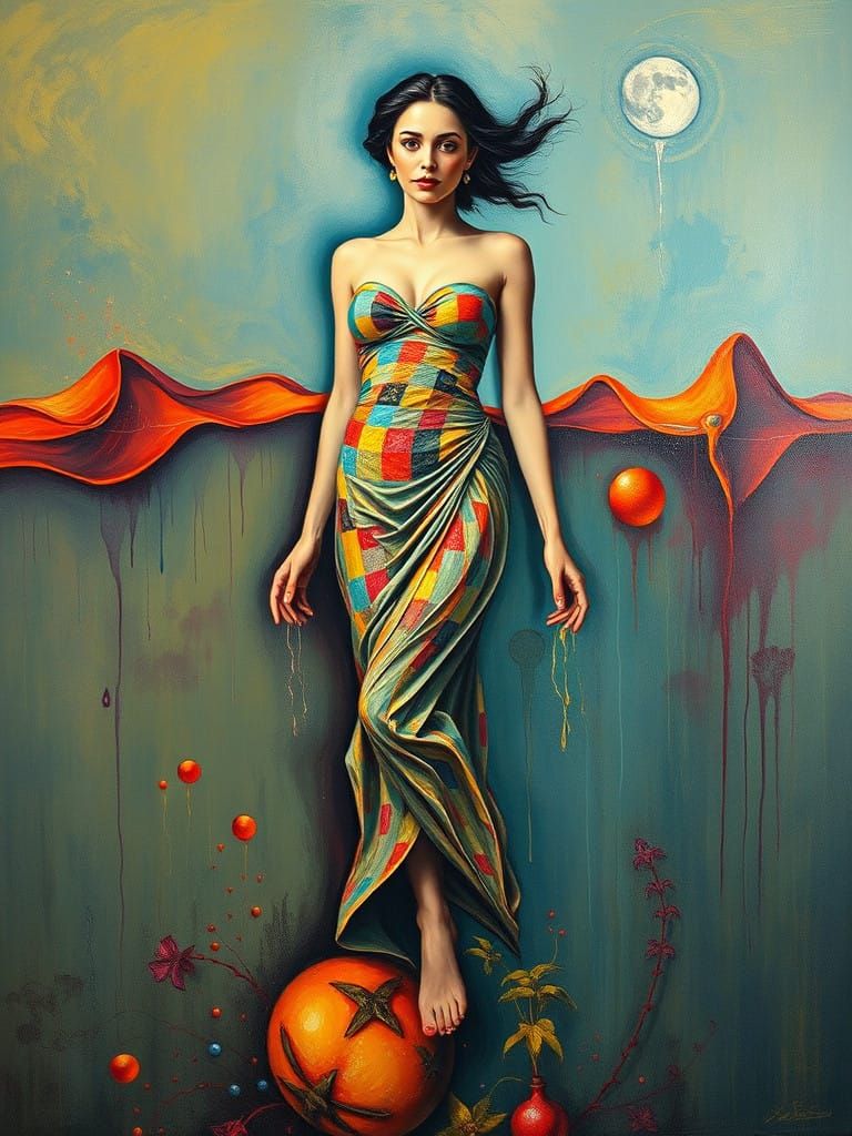 Surreal Woman in Vibrant Colors on Matte Canvas
