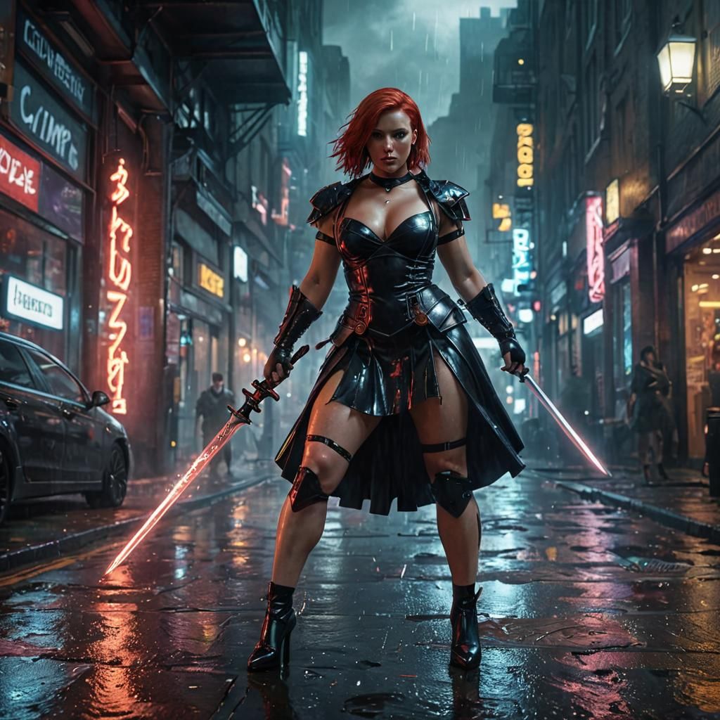 Cyberpunk Woman Ready for Battle in London