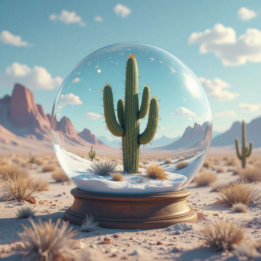 Cactus in Snow Globe: Desert Fantasy Art