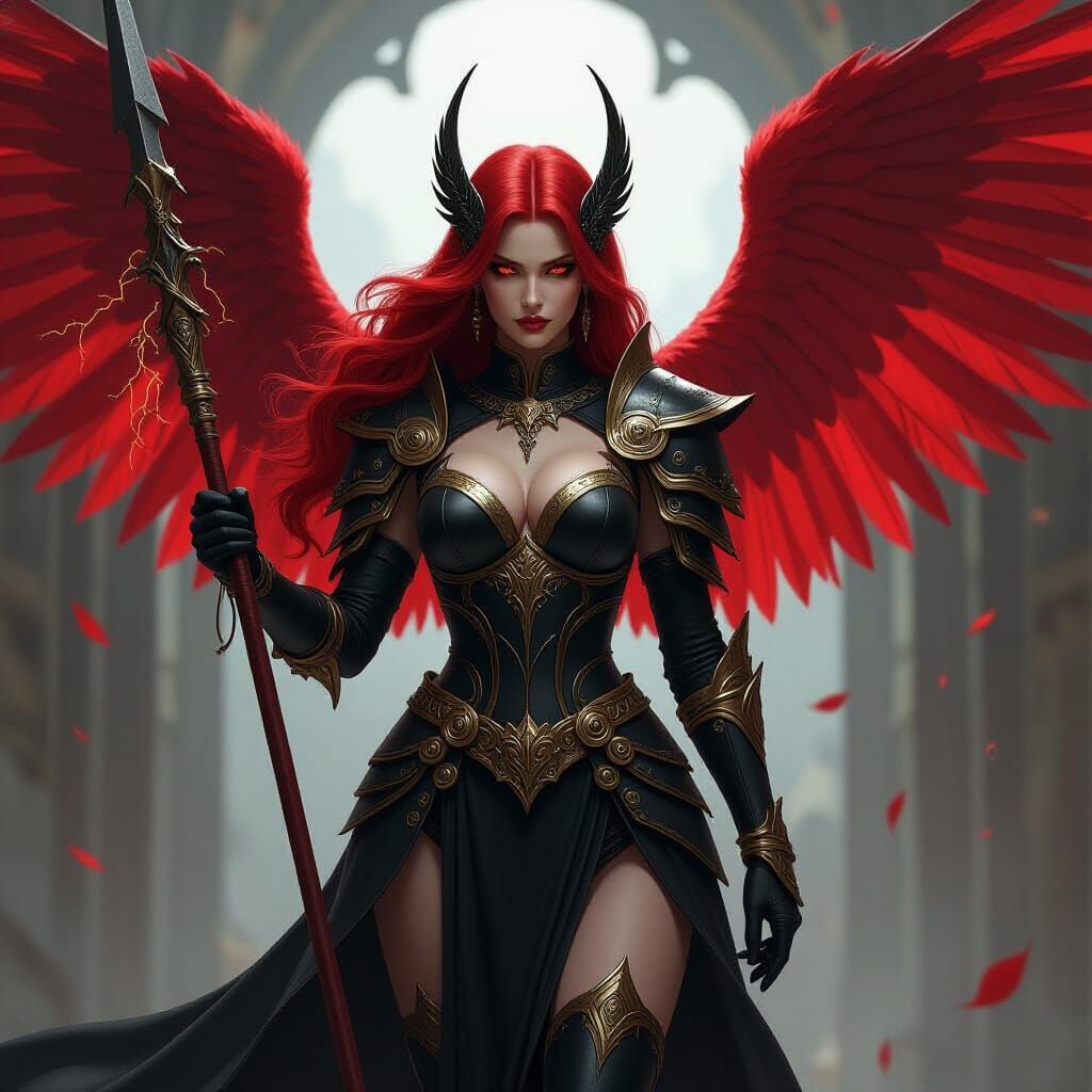 Crimson Countess: Harpy Matriarch with Electric Spear