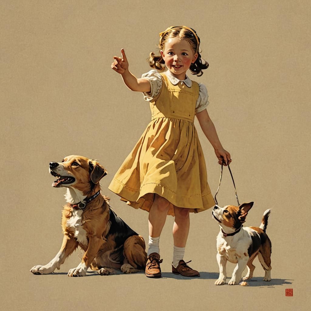 Nostalgic Americana Scene of Girl and Dog