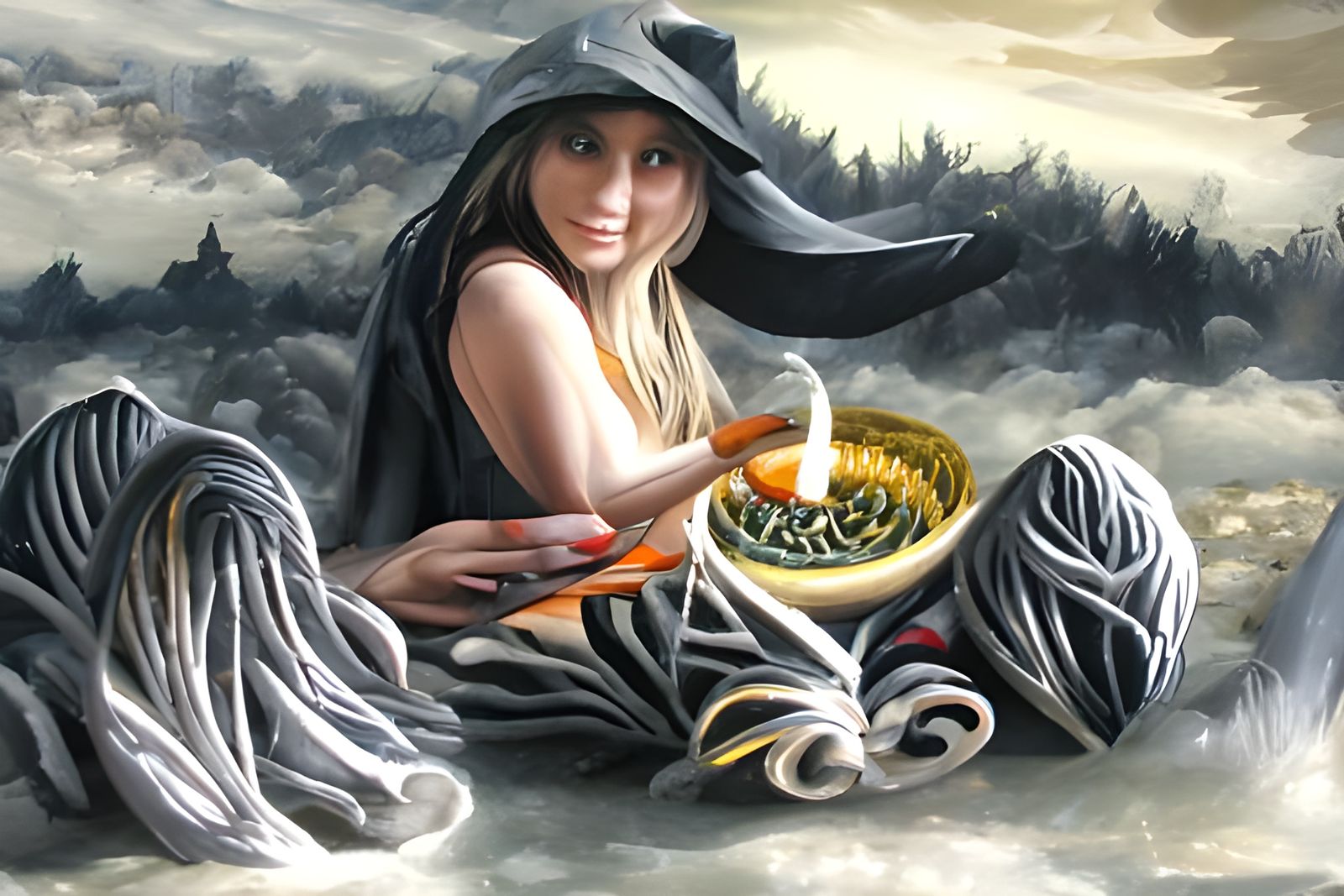 Beautiful Witch Weaving Magic in 3D Painting