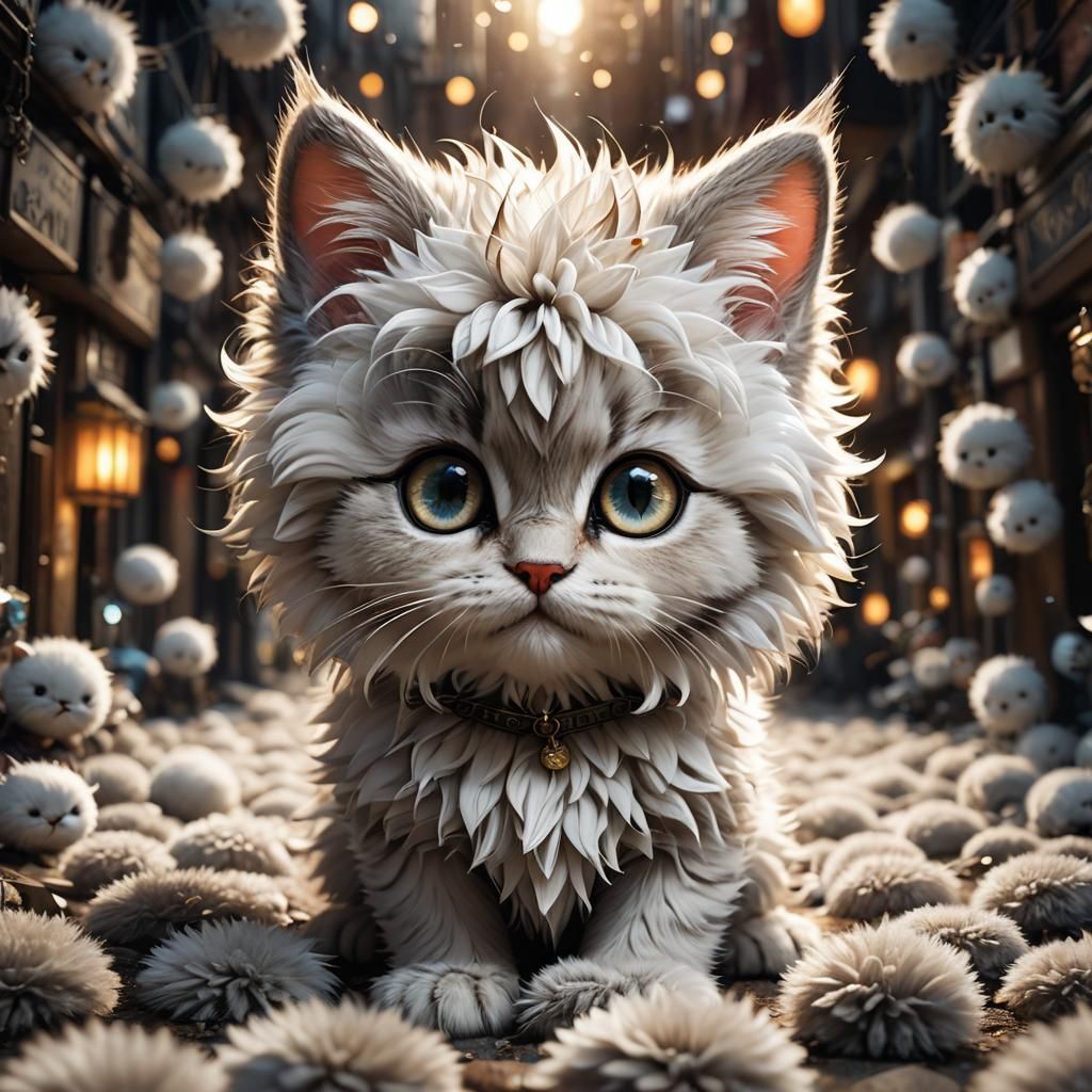 Adorable Chibi Kitty Cat with Fluffy Fur