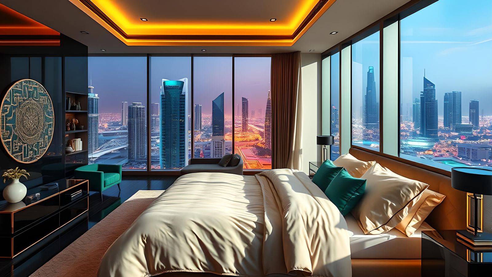 Luxurious Modern Dubai Condo Bedroom in Hyperrealism
