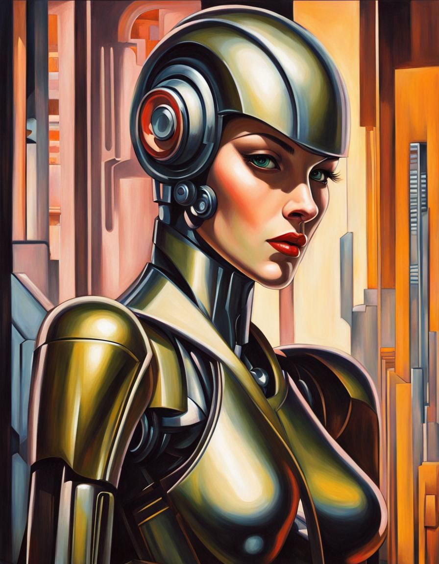 Art Deco Robot Girl in Cyberpunk Style