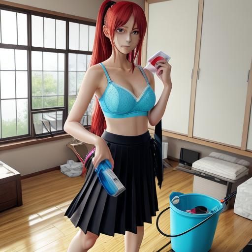 Anime Girl Cleaning: Manga Style Illustration