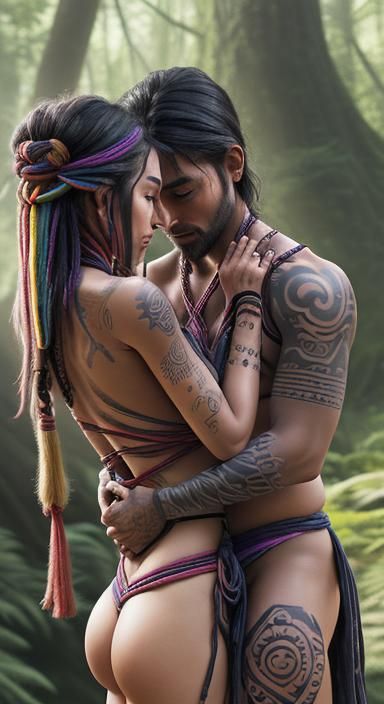 Shibari Couple Embracing in Nature Tattoo Art