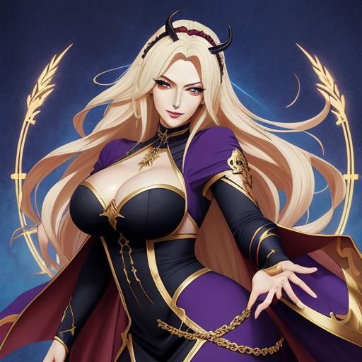 Hellenic Satanic Mage Girl in Anime Style