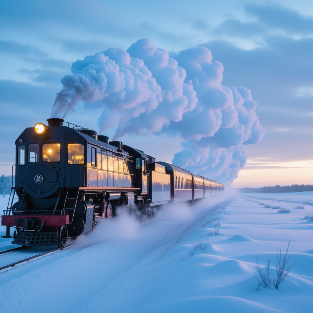 Epic Winter Train Journey: Cinematic Film Still