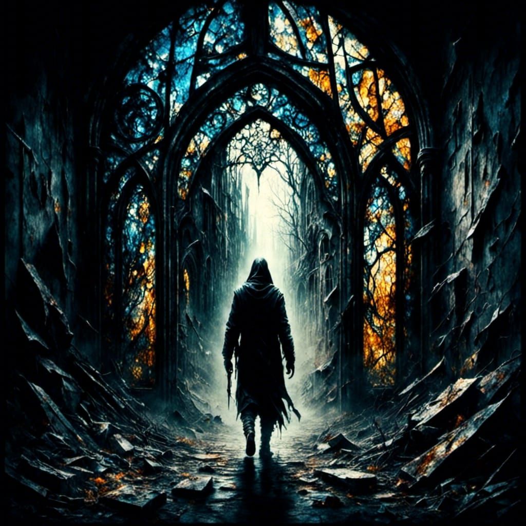 Post-Apocalyptic Ruins with Ghostly Figures