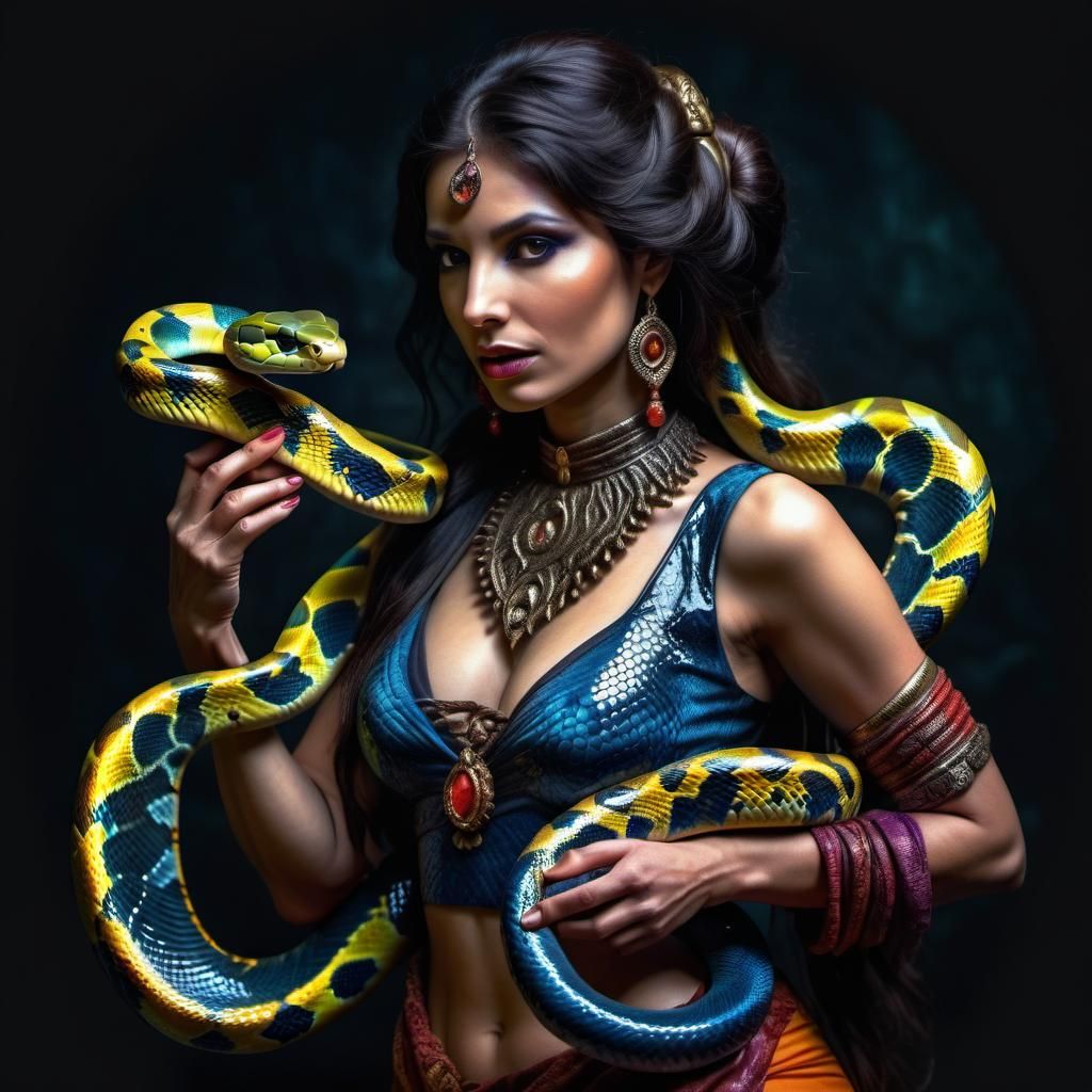 Mysterious Snake Charmer in Hyperrealistic Detail