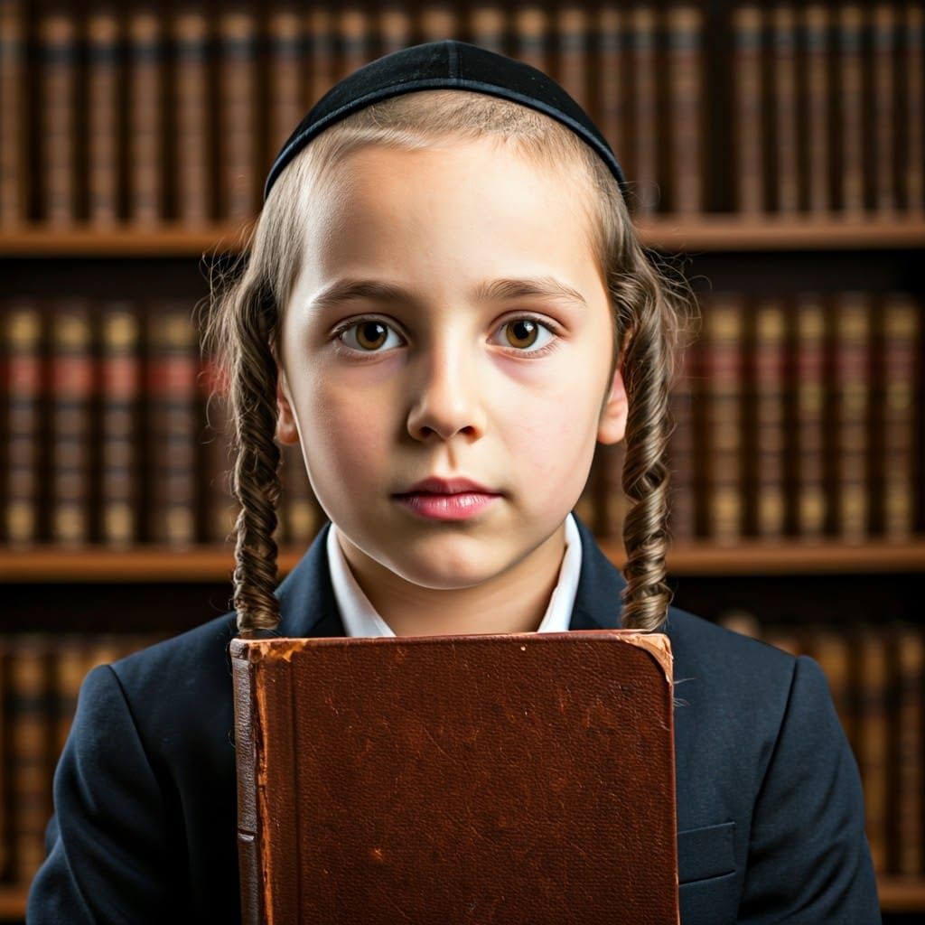 Young Hasidic Boy Portrait with Sacred Texts