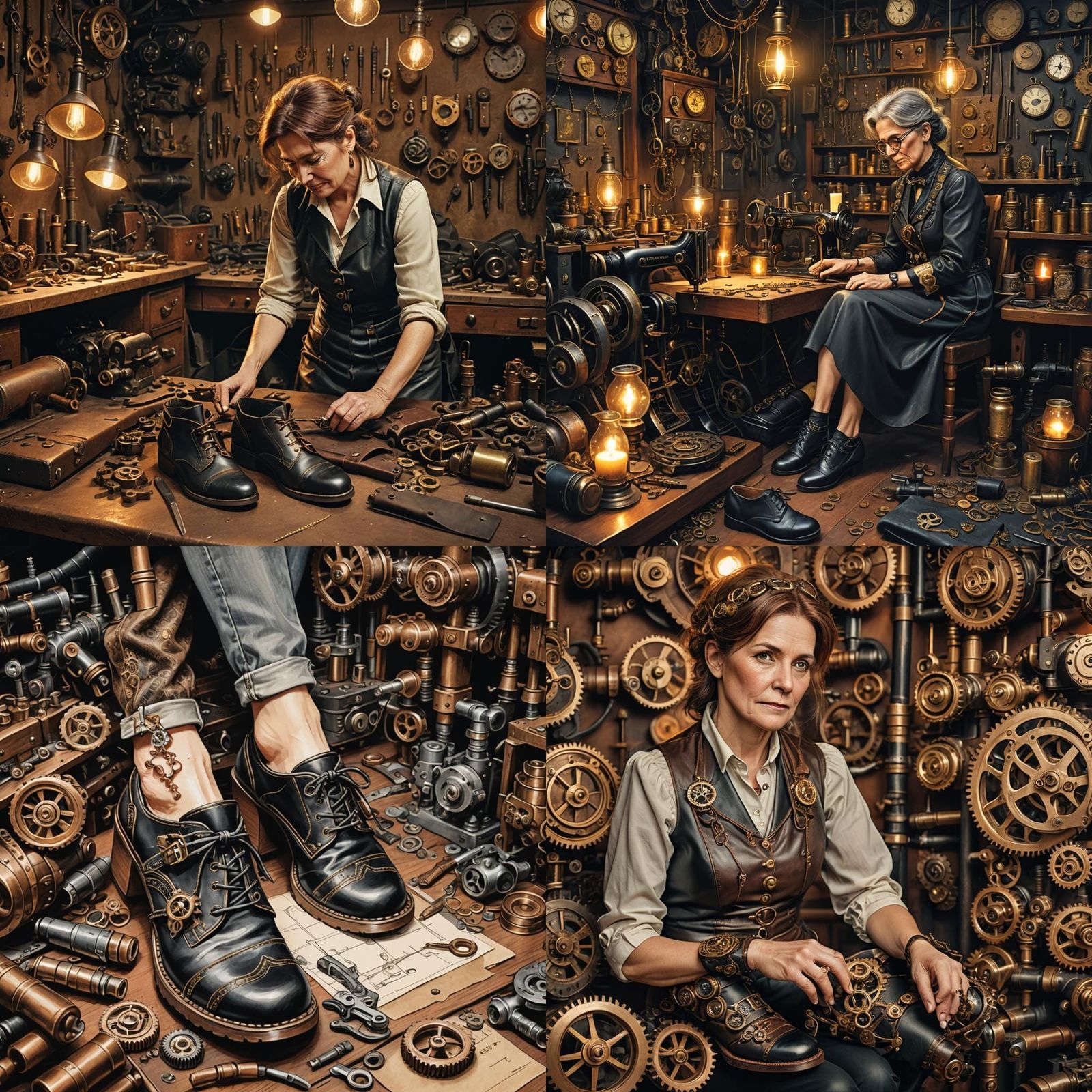 Steampunk Shoemaker Hand-Stitching Leather Shoes