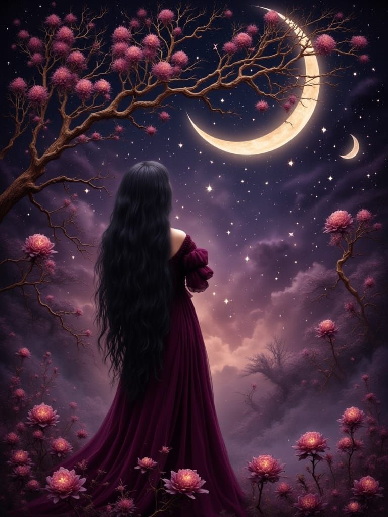 Enchanting Witch Under Starry Night Sky