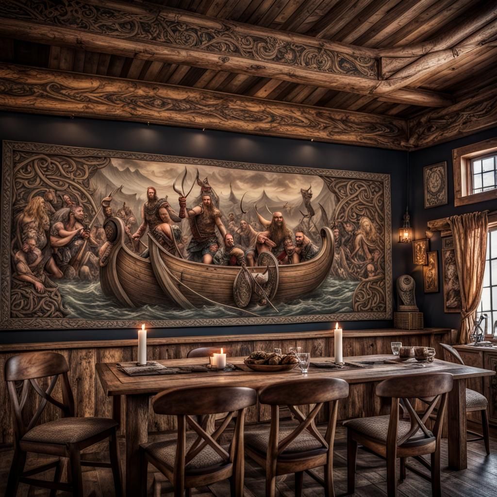 Hyperrealistic Viking Gathering in Atmospheric Norse Haven