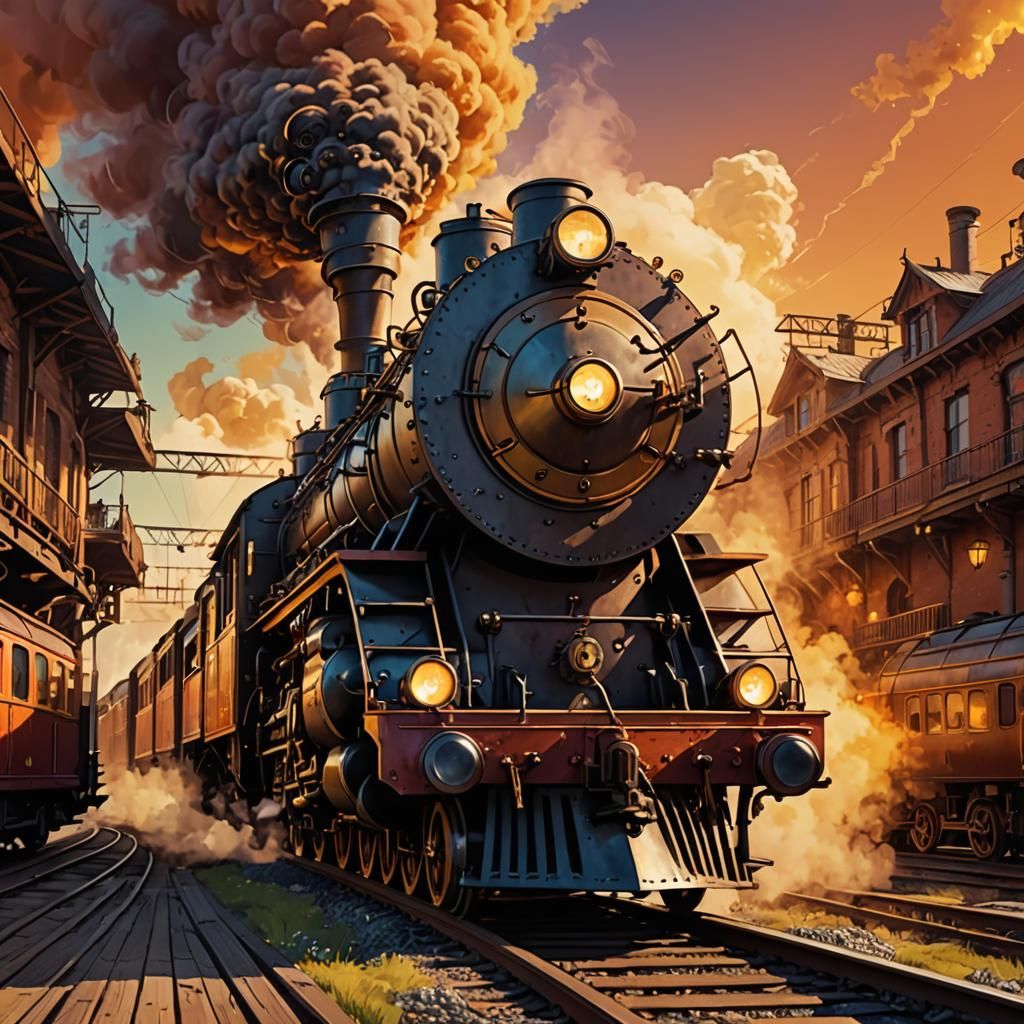 Solarpunk Steampunk Steam Locomotive Concept Art