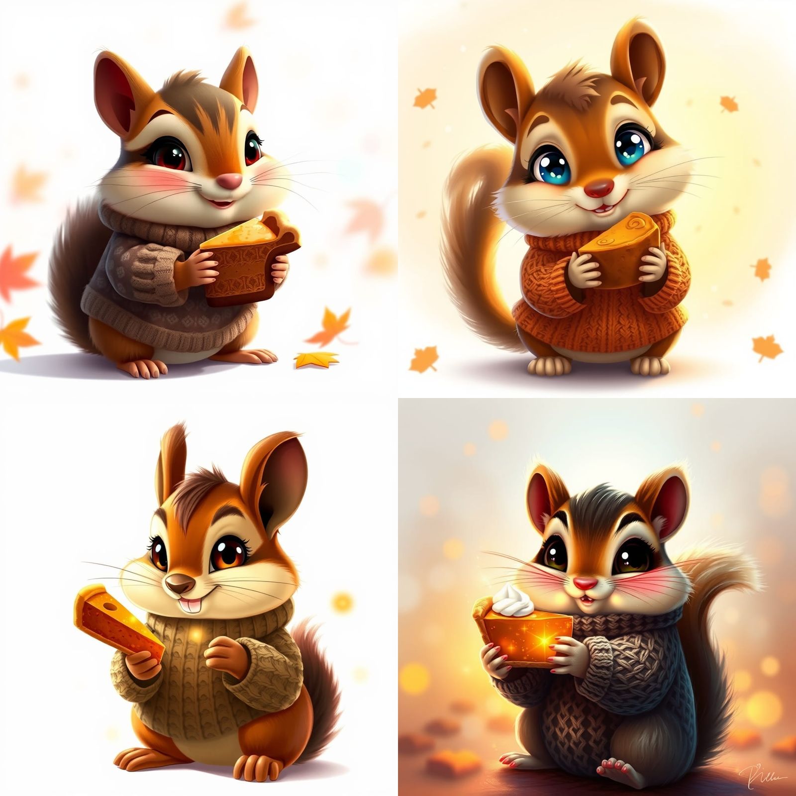 Cartoon Chipmunk with Pumpkin Pie in Fantasy Lighting