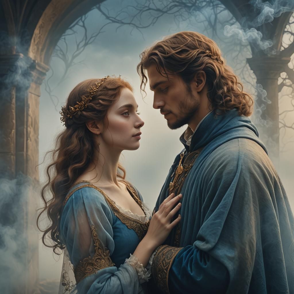 Romantic Couple in Fog, Renaissance Digital Painting