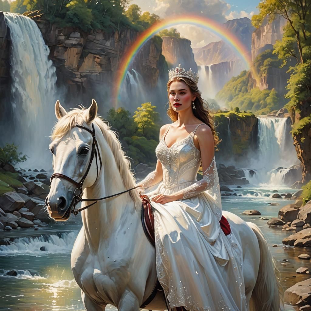 Diamond Crowned Woman on Horse, Oil Painting