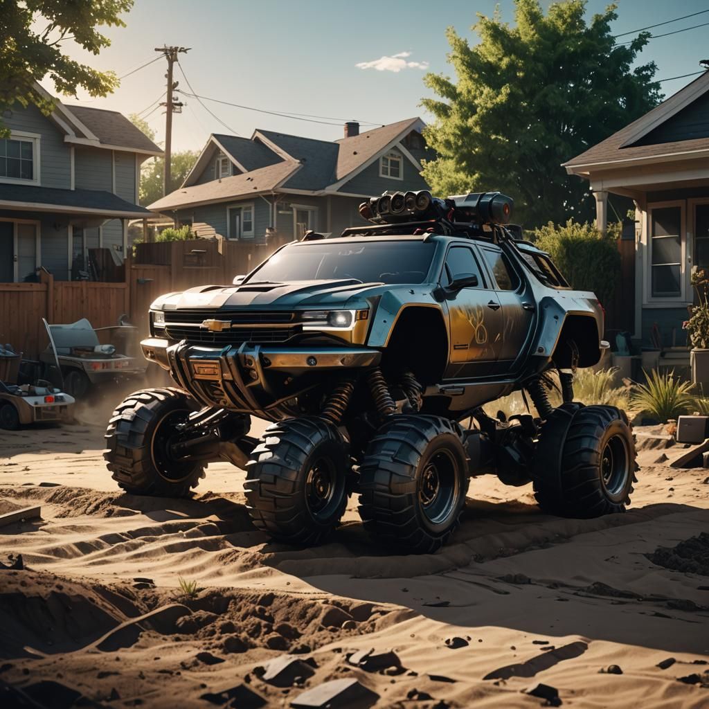 Cyberpunk Chevy Invades Sandbox: Sci-Fi Art
