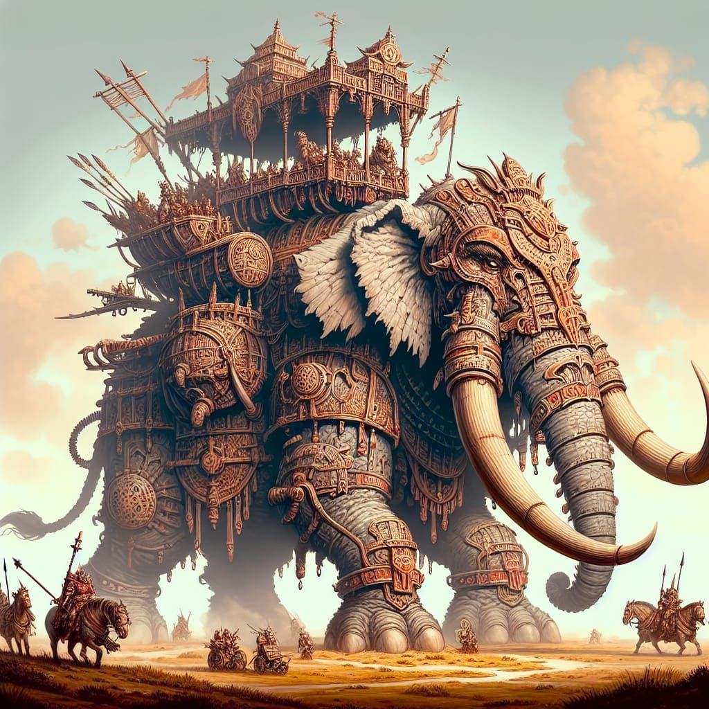 Majestic War Elephant in Middle-earth Landscape