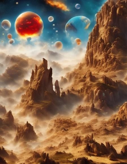 Ethereal Cosmic Landscape in Bold Colors