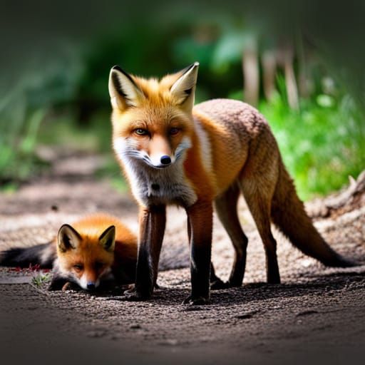 Fox Family in Forest, Masterpiece Quality