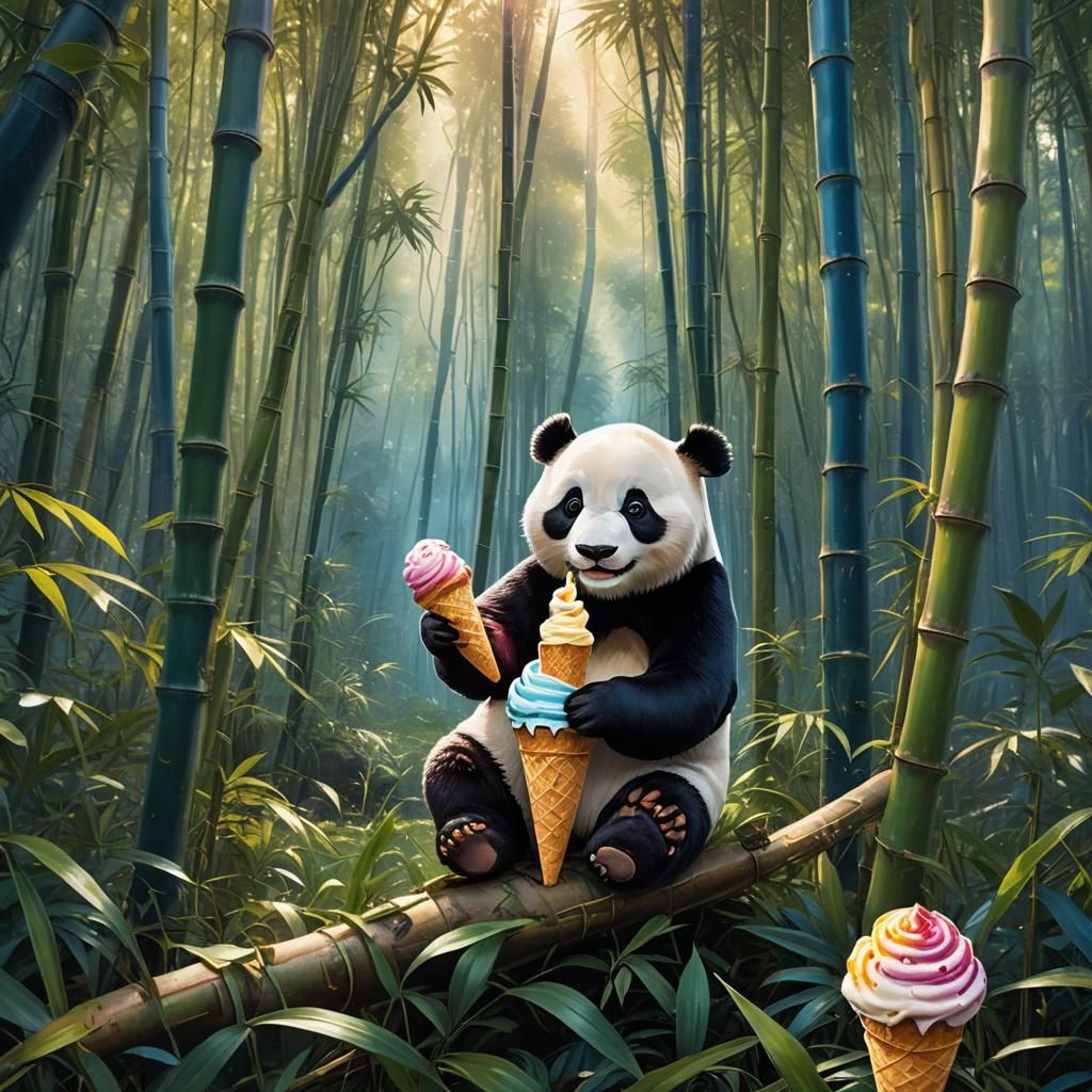 Panda's Delight: Ice Cream in Bamboo Forest