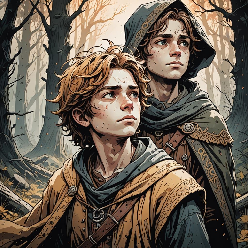 Medieval Forest Children in Warm Golden Light