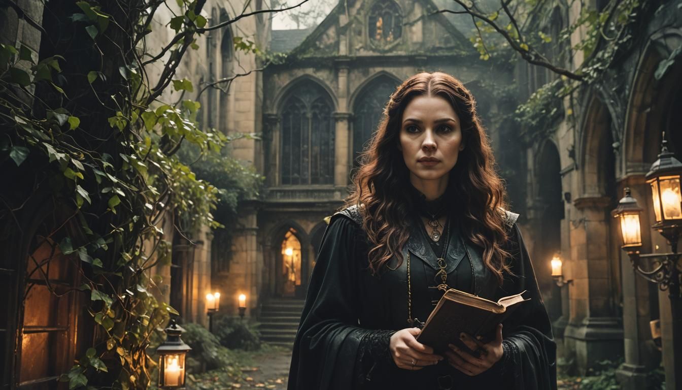 Gothic Horror Library Scene with Glowing Book