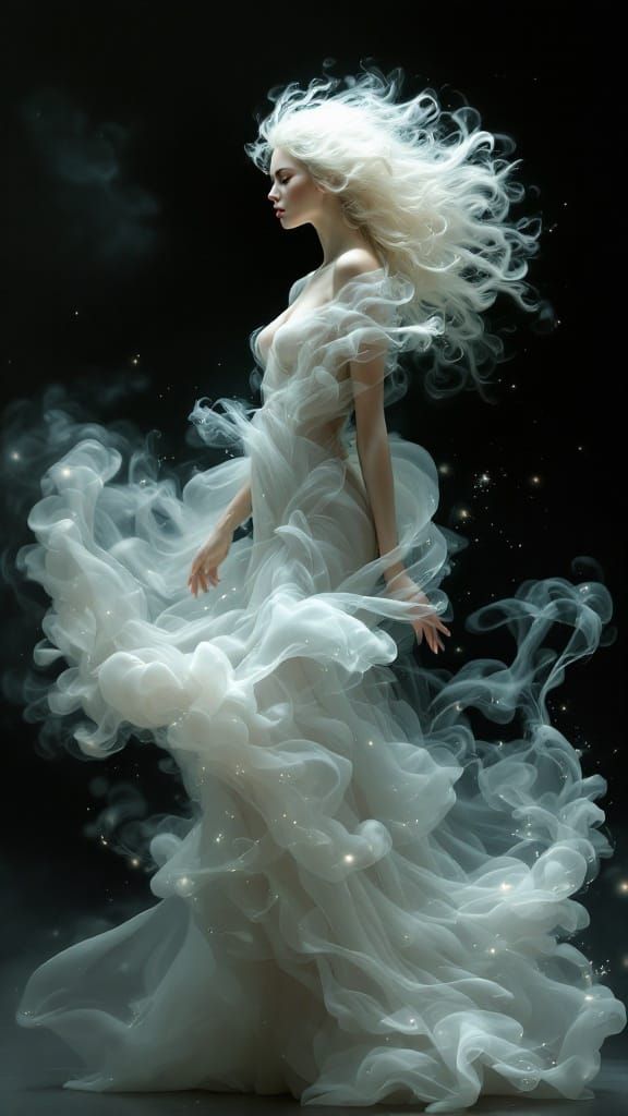 Ethereal Beauty Dances in Whispy Smoke and Dark