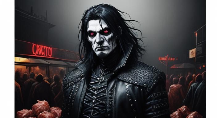 Goth Rock Band Surrounded by Meat in Graphic Novel Style