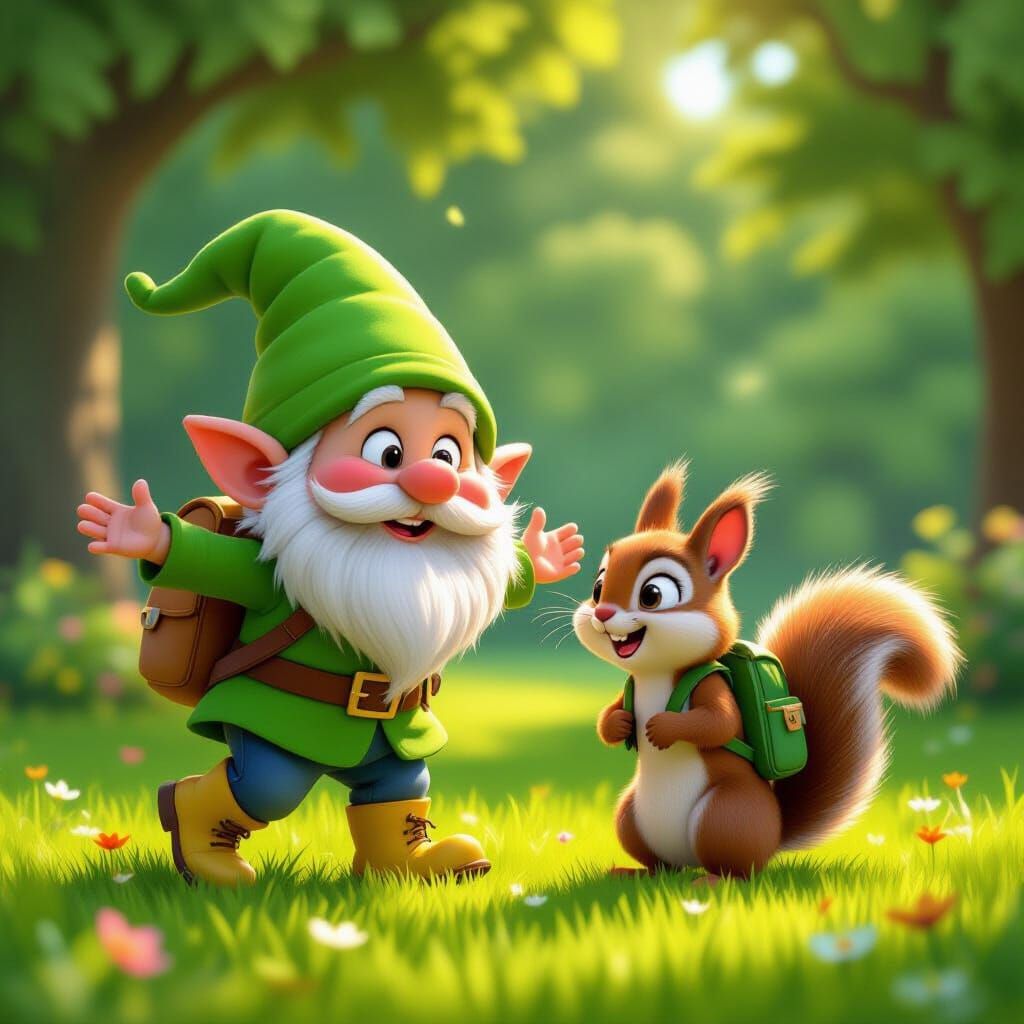 Gnome and Squirrel Dancing: 3D Animated Style
