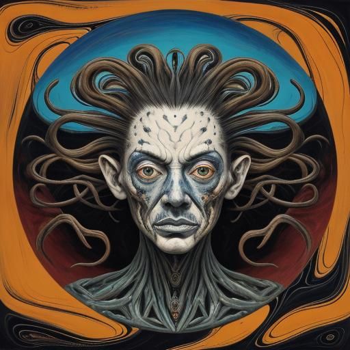 Surreal Distorted Portrait in Bleak Landscape