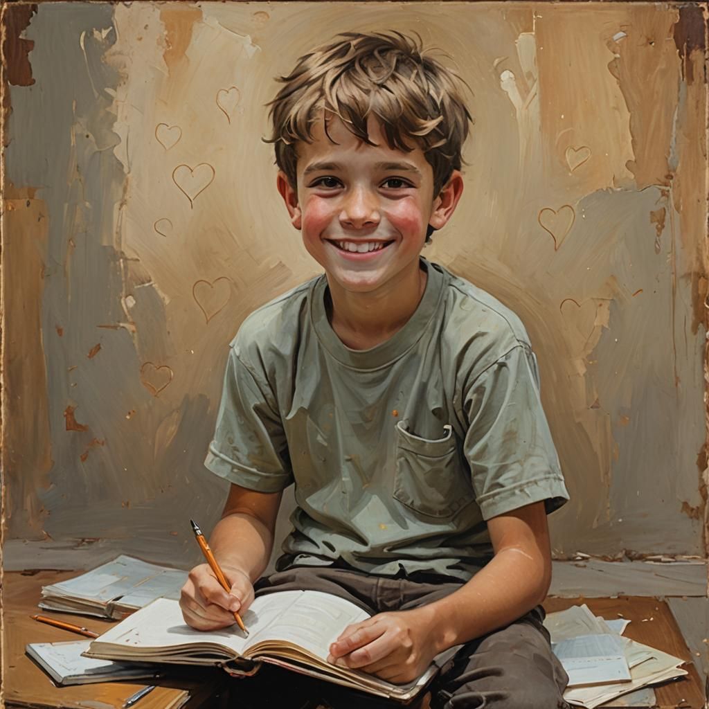 Boy with Smiling Heart: An Oil Painting